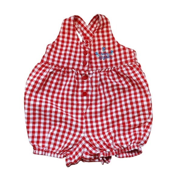OshKosh B'gosh Other - OshKosh B’Gosh Baby Girls Vintage Bubble Romper 6/9M Red Gingham Floral USA